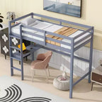 Letto a soppalco Okak Minimalism con scaletta, letto a soppalco singolo in legno di gomma con spondina di sicurezza e scrivania integrata, telai per letti per bambini, ragazzi