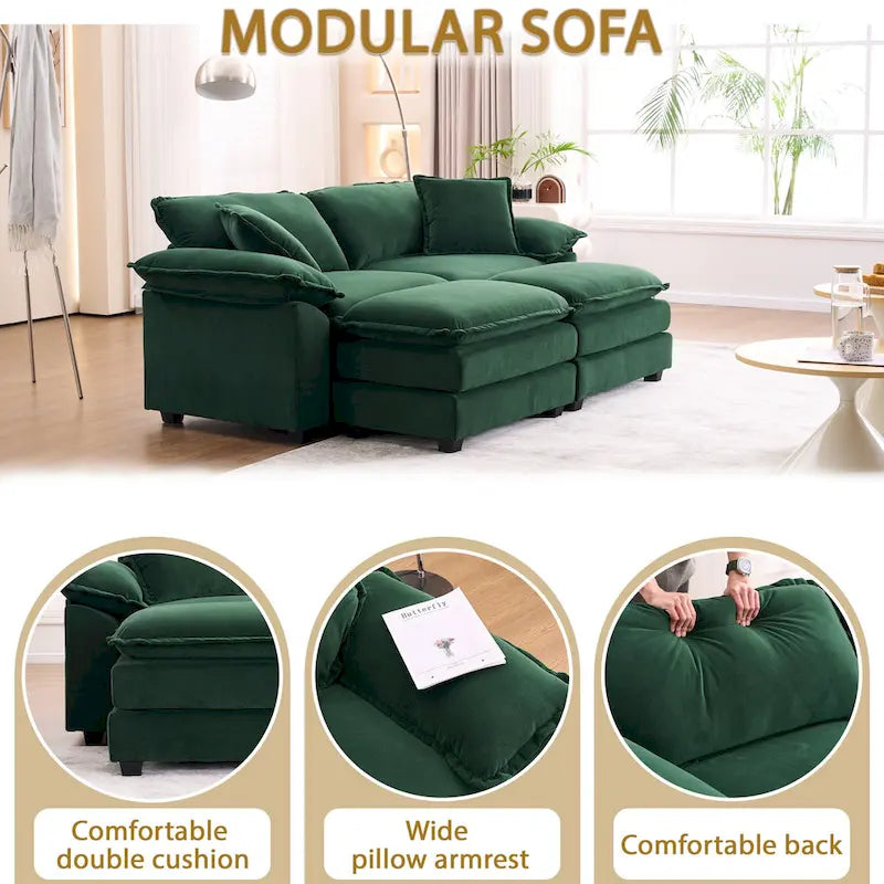 Divano a 2 posti con 2 cuscini, 2 guanciali e 2 pouf, divano confortevole - Divano profondo da soggiorno, divano modulare