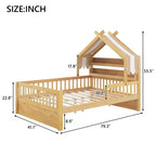 Letto a Capanna ModernLuxe per Bambini, Misura Singola/Piazza e Mezza, in Legno con Testiera Contenitore, Struttura in Pino Massiccio con Sponde di Protezione