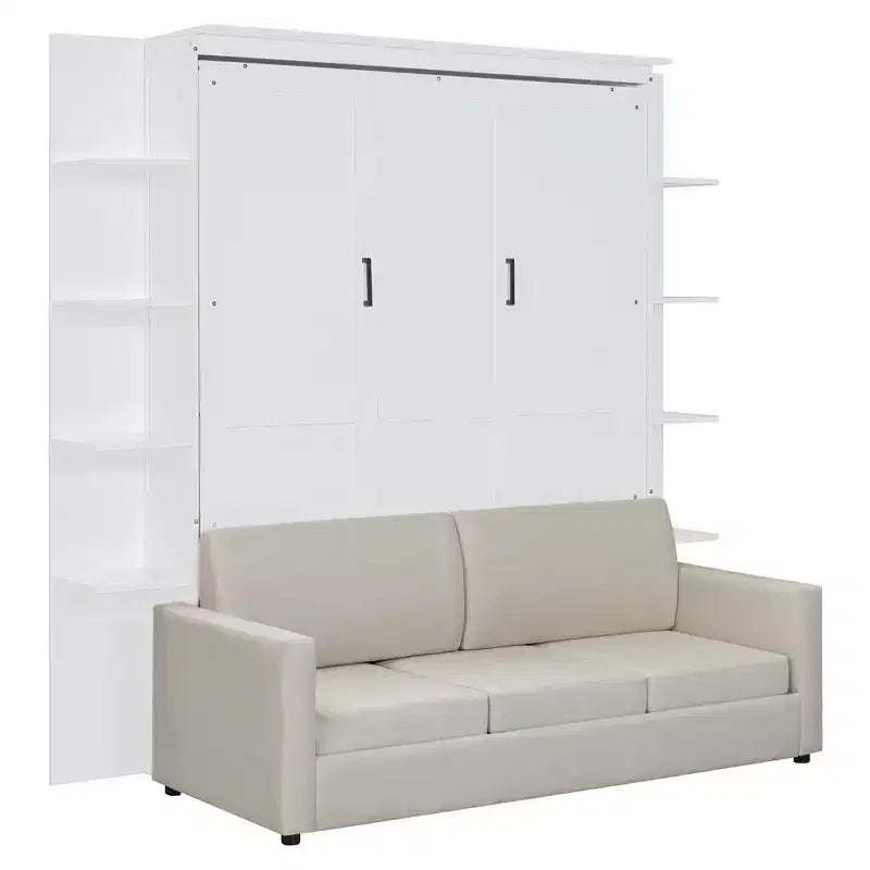 Letto a muro a scomparsa Whisen Modern Design con struttura in legno, Queen Size, con divano e mensole