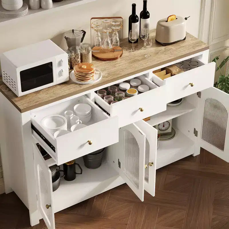 Buffet étroit de 140 cm avec 3 tiroirs et 4 portes pour cuisine, salle à manger, salon