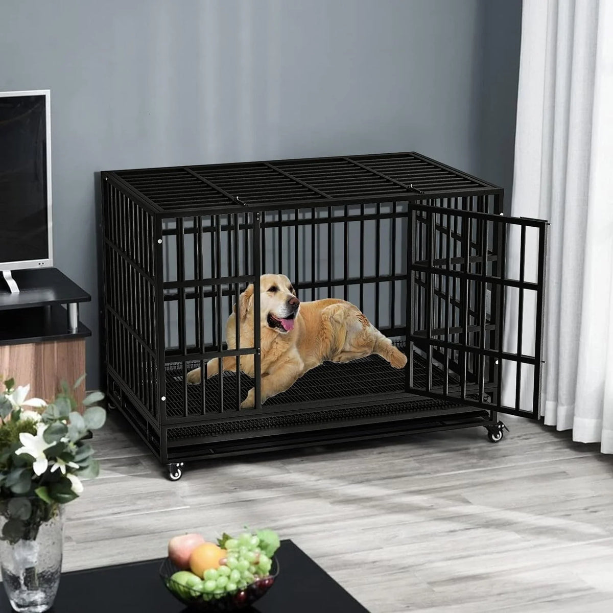 BOSSIN Trasportino/Gabbia/Panca per Cani Indistruttibile Resistente da 48/38 Pollici, Anti-Fuga, con Ruote Bloccabili