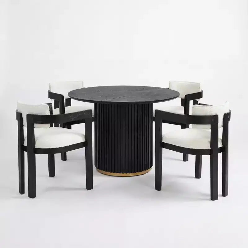 Christopher Knight Home Shankar, set da pranzo moderno da 5 pezzi con tavolo rotondo e sedie imbottite in legno di caucciù
