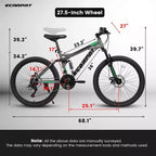 Okak Bici da Montagna da 27.5 pollici con Ammortizzatori Anteriori e Posteriori, Bici da Cross a 21 Velocità con Freno a Disco Meccanico, Bici per Adulti Uomo e Donna