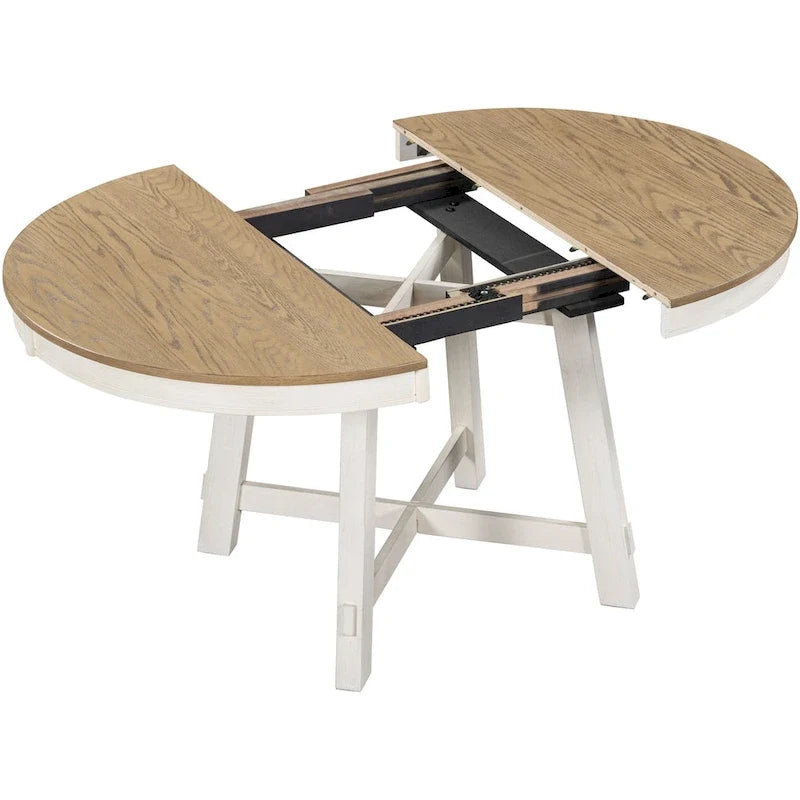 Tavolo da pranzo allungabile rotondo da cascina con 16 inserti in legno per cucina