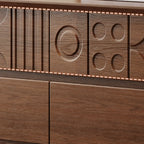 Cassettiera in legno ispirata all'Art Déco con intagli geometrici