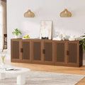 Credenza con ante in rattan a 3 scomparti, armadietto contenitore con ripiani regolabili - 93Lx31H