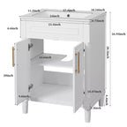 Mobiletto da bagno 61 cm con lavabo in ceramica, mobile stile shaker, 2 ante con chiusura ammortizzata, struttura in legno massello per bagno piccolo o bagno di servizio