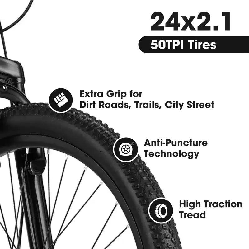 Okak Bici da montagna 24/26 pollici con 21 velocità e freni a doppio disco, bicicletta per bambini con sospensione anteriore da 100 mm, Dirt Bike per adolescenti e donne