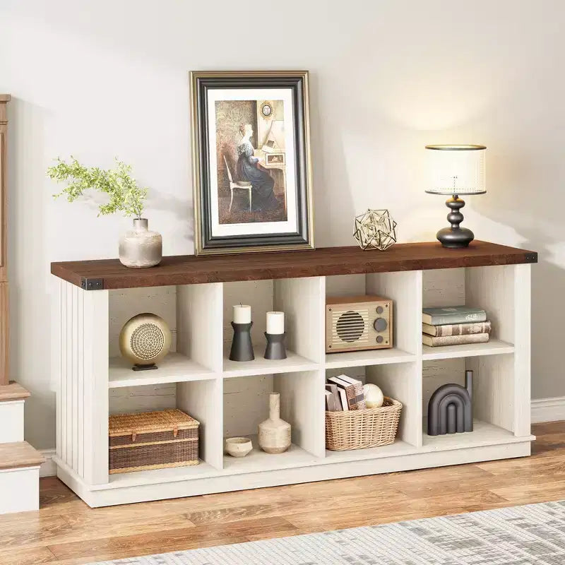 Libreria organizer a 8 cubi, libreria orizzontale rustica, libreria in legno da 62 pollici per ingresso, librerie lunghe e basse per soggiorno