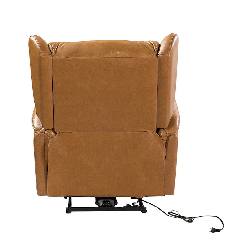 Poltrona reclinabile elettrica in vera pelle con porta USB - Set di 2 con schienale a orecchioni e borchie