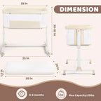 Culla Neonato con Ruote – Beige / Grigio / Rosa, Culla Fianco Letto, per 1 Neonato