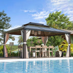EROMMY Gazebo a tetto rigido, Pergola da esterno con doppio tetto, zanzariere e tende, Tenda da sole resistente per patio, cortile, feste in piscina