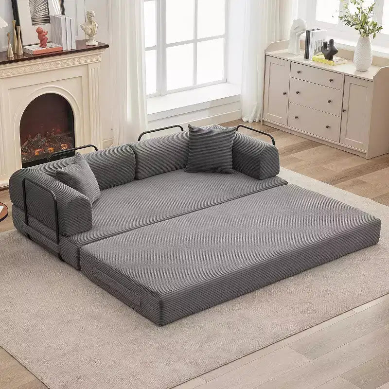 Divano letto convertibile 2 in 1, comodo divano letto pieghevole in velluto a coste con seduta profonda e ampi braccioli, divano senza struttura, per soggiorno, appartamenti