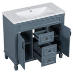 Mobile Bagno Moderno da 90cm con Lavabo Integrato e Specchiera, 2 Ante e 2 Cassetti