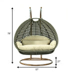 LeisureMod Sedia a Uovo Sospesa per 2 Persone con Supporto - Dondolo Pensile per Esterni/Interni in Rattan Intrecciato con Cuscini