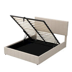 Letto imbottito Queen size con sistema di sollevamento idraulico e vano contenitore - Beige