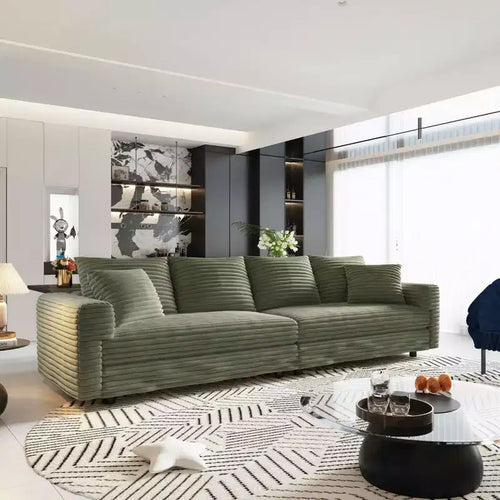 102.4 Canapé convertible 4 places en velours côtelé avec poufs – Vert
