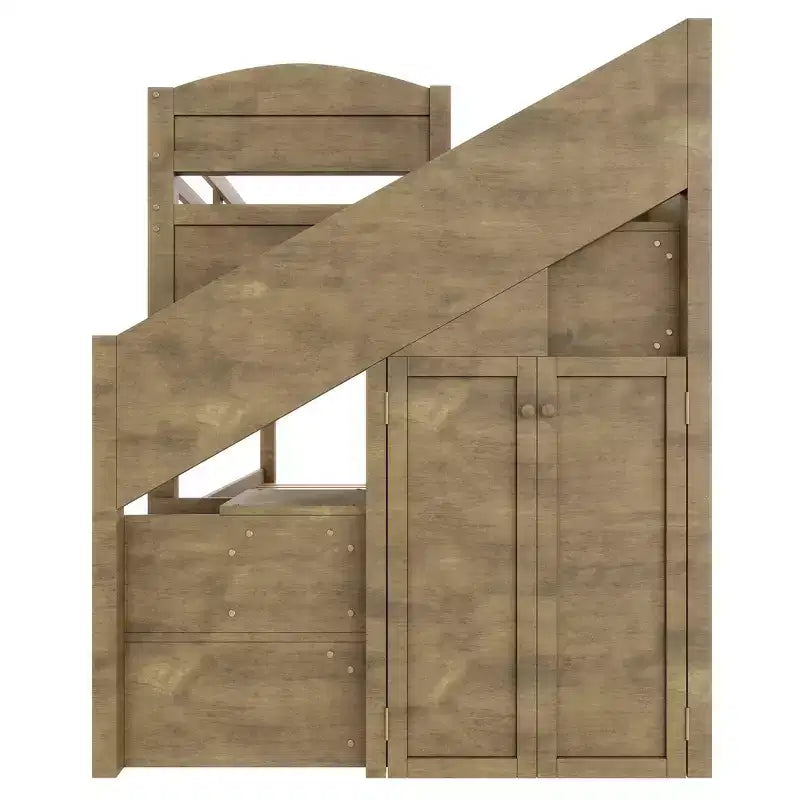 Whisen Letto a castello Twin XL con rotelle estraibili, letto a castello con contenitore, letto a castello in legno massello, scala con contenitore, armadio, 3 cassetti, per bambini