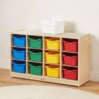 Mobile Cubby con vassoio e 15 contenitori frontali a paletta, 3x4, Arredamento per bambini