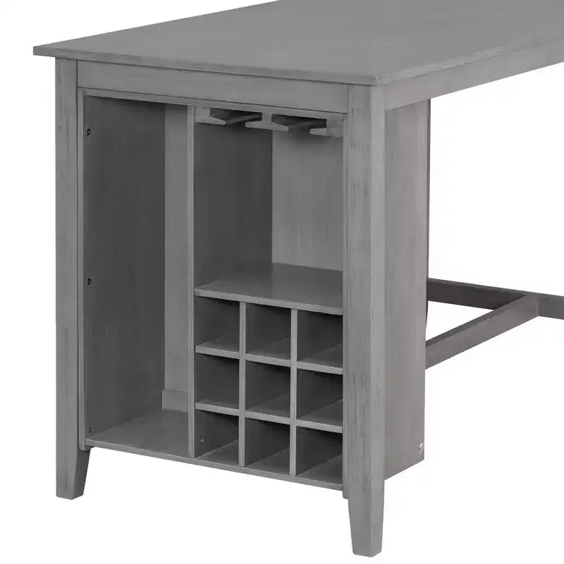 Set da pranzo da 5 pezzi in stile rustico ad altezza bancone con sedie per 4 persone, tavolo rettangolare in legno con ripiani e scomparto per bar/vino