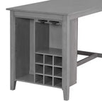 Set da pranzo da 5 pezzi in stile rustico ad altezza bancone con sedie per 4 persone, tavolo rettangolare in legno con ripiani e scomparto per bar/vino