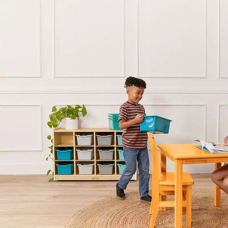 Mobile Cubby con vassoio e 15 contenitori frontali a paletta, 3x4, Arredamento per bambini