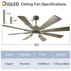 Ventilatore da soffitto con luci telecomandato e 8 grandi pale in legno