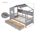 Letto a casetta in legno per bambini, piazza singola/matrimoniale, con 2 cassetti e ripiano portaoggetti - ModernLuxe