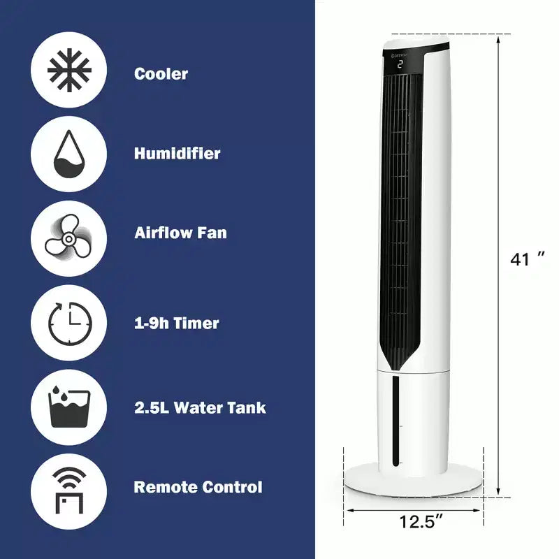 Costway Raffrescatore Evaporativo 3-in-1 Ventilatore a Torre Portatile da 41'' Umidificatore