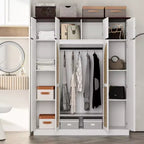 Armadio Guardaroba a 8 Ante di Grande Capacità, Alto 180 cm, con Asta Appendiabiti, Ripiani Regolabili e Ante Decorative in Rattan