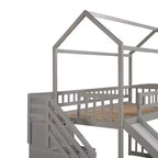 Letto a soppalco a castello con scivolo e scale, letto a soppalco con cassetti contenitori, letto a soppalco in legno a capanna per bambini e neonati