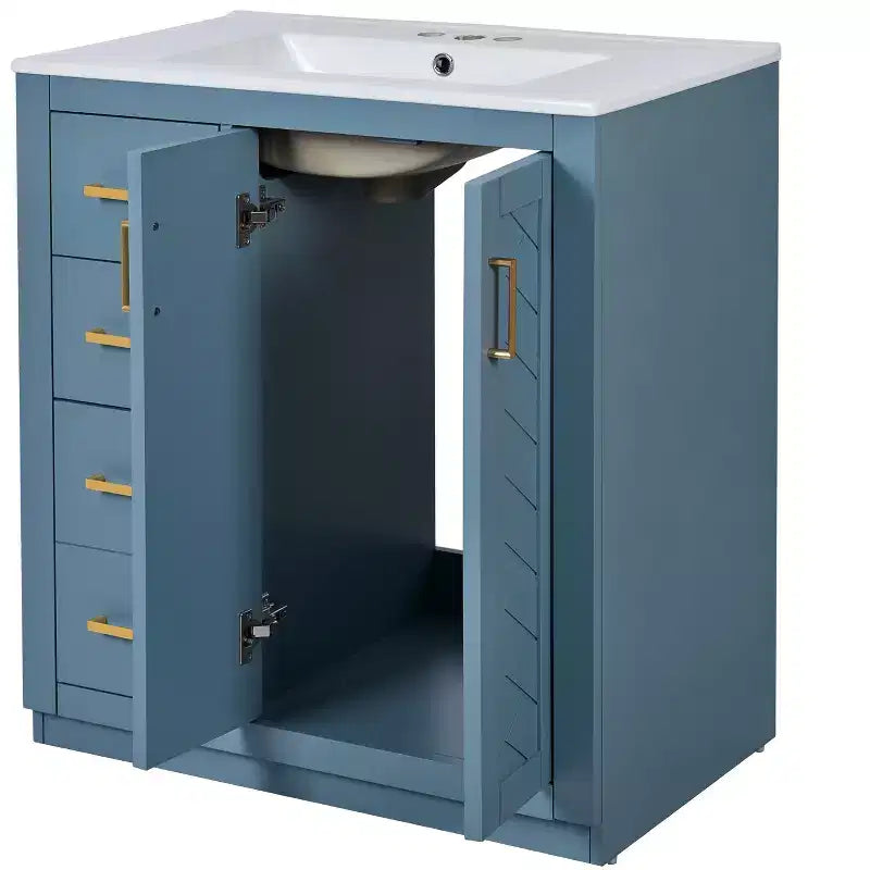 Mobile bagno 30 pollici con lavabo singolo, armadietto e 3 cassetti – Nero / Blu / Verde / Indaco / Bianco
