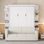 Letto a muro a scomparsa Whisen Modern Design con struttura in legno, Queen Size, con divano e mensole