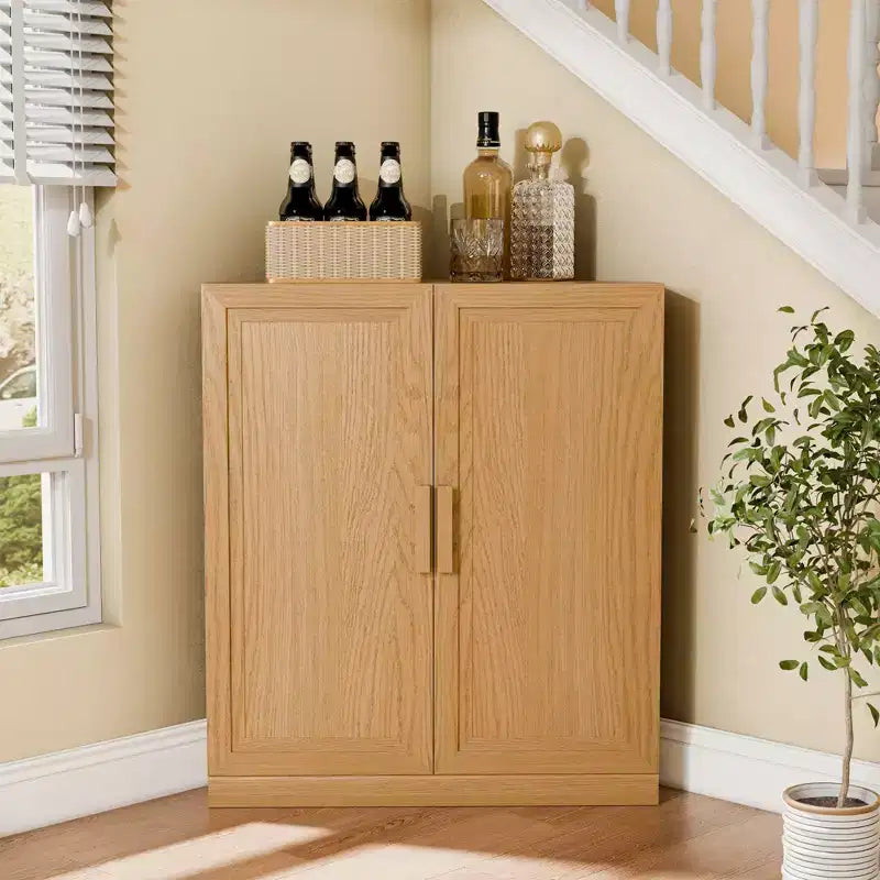 Mobile ad Angolo Dovelina con Ripiani Regolabili Credenza Buffet Vetrinetta Vino Mobile da Cucina e Sala da Pranzo con Ante in Legno - 31H x 31W, 36H x 31W
