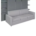 Letto a muro a scomparsa Whisen Modern Design con struttura in legno, Queen Size, con divano e mensole