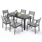 Set da Pranzo da Esterno a 5/7 Pezzi per Patio con Sedie Impilabili in Alluminio e Tavolo Allungabile