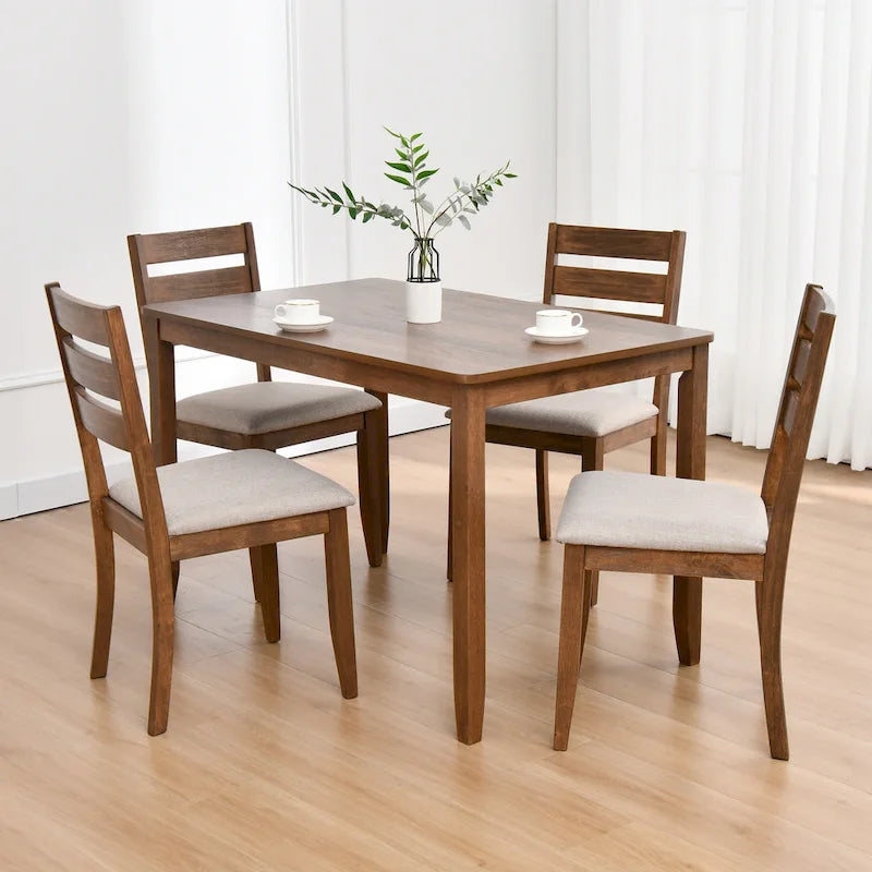 Sedie da pranzo in legno con schienale a doghe, set da 4
