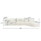 Divano componibile curvo moderno da 140 pollici con chaise longue, set da 3 pezzi, per soggiorno