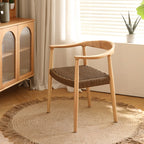 Sedia da pranzo scandinava con braccioli, seduta intrecciata in legno curvo