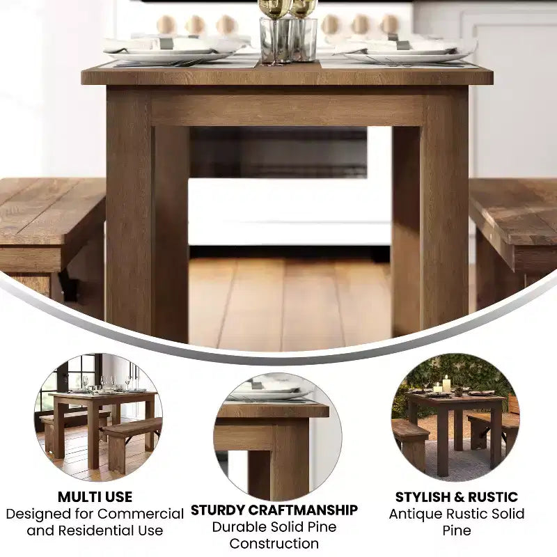 Flash Furniture Tavolo da Pranzo Rettangolare Rustico in Pino Massiccio 46 x 30