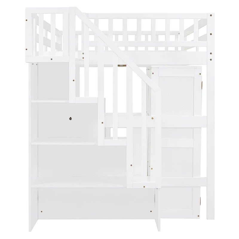 Letto a soppalco full-size con scala, libreria, scrivania e armadio - Mobili multifunzionali salvaspazio per bambini e ragazzi - Bianco