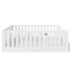 Lettino Montessori da Pavimento Bianco Doppio con Sbarre e Porta – Legno Massello, 1 Bambino