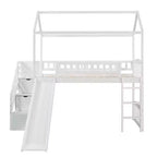 Letto a soppalco a castello con scivolo e scale, letto a soppalco con cassetti contenitori, letto a soppalco in legno a capanna per bambini e neonati