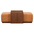 Pouf Jarmo Poly & Bark con Tavolino Regolabile in Noce - Vera Pelle Italiana Pieno Fiore