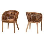 bali & pari Mario Set di 2 sedie da pranzo in legno di teak con finitura marrone naturale e rattan, stile bohémien moderno