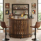 Mini Bar a 4 Livelli a Forma di Arco, Tavolo Bar Moderno Rustico con Poggiapiedi e Costruzione in MDF