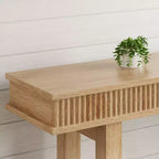 Consolle in legno scanalato stile fattoria a 2 ripiani con scaffale portaoggetti rettangolare stretto, tavolo da ingresso dietro il divano per foyer, corridoio, soggiorno