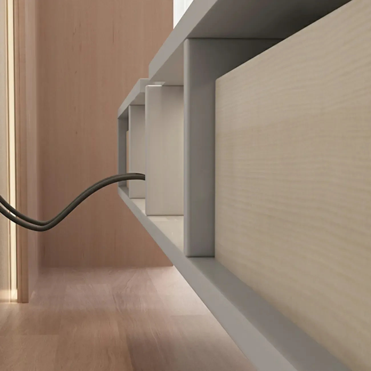 Mobile TV galleggiante contemporaneo in legno bianco con cassetti