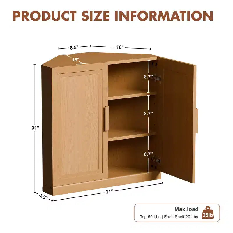 Mobile ad Angolo Dovelina con Ripiani Regolabili Credenza Buffet Vetrinetta Vino Mobile da Cucina e Sala da Pranzo con Ante in Legno - 31H x 31W, 36H x 31W